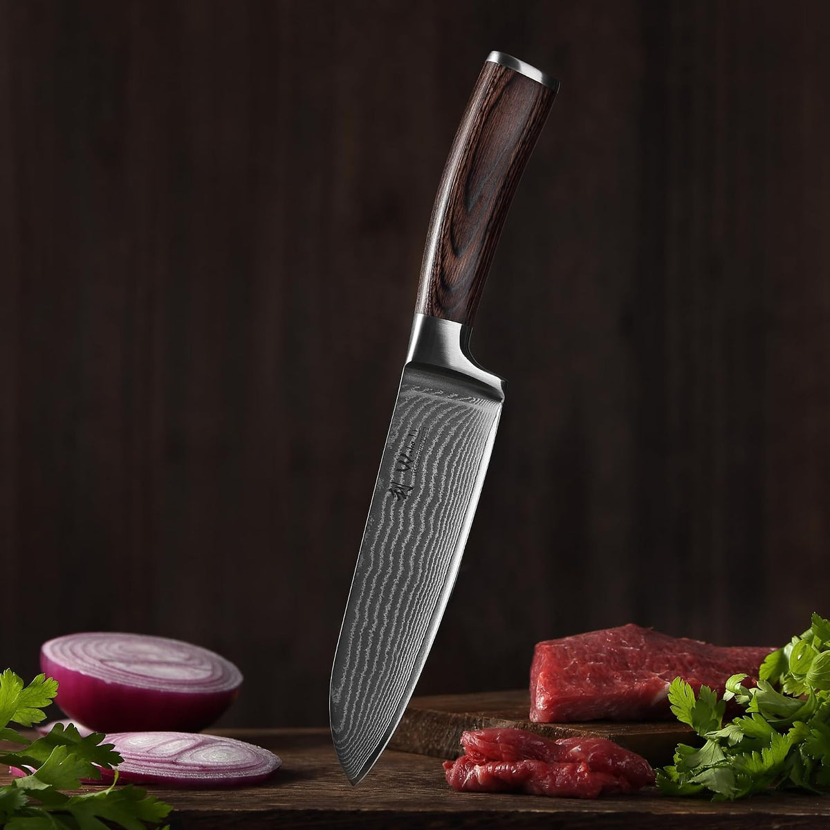 EDIB 4-Piece Damascus Kitchen Knife Set, Elegant Wooden Gift Box