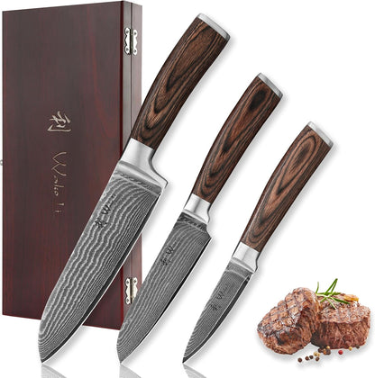 EDIB 4-Piece Damascus Kitchen Knife Set, Elegant Wooden Gift Box