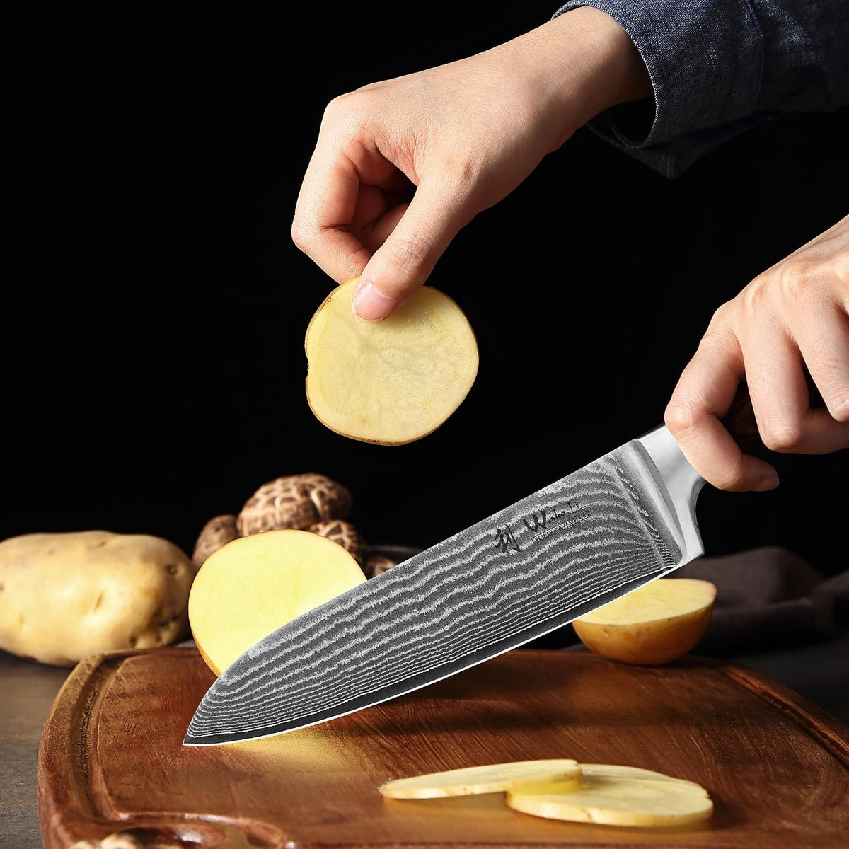 EDIB 4-Piece Damascus Kitchen Knife Set, Elegant Wooden Gift Box