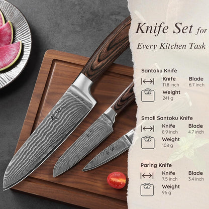 EDIB 4-Piece Damascus Kitchen Knife Set, Elegant Wooden Gift Box