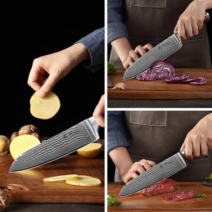 EDIB 4-Piece Damascus Kitchen Knife Set, Elegant Wooden Gift Box