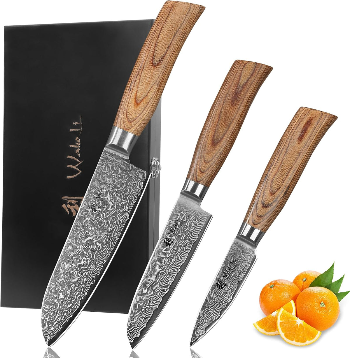 EDIB 4-Piece Damascus Kitchen Knife Set, Elegant Wooden Gift Box