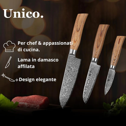 EDIB 4-Piece Damascus Kitchen Knife Set, Elegant Wooden Gift Box