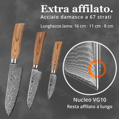 EDIB 4-Piece Damascus Kitchen Knife Set, Elegant Wooden Gift Box