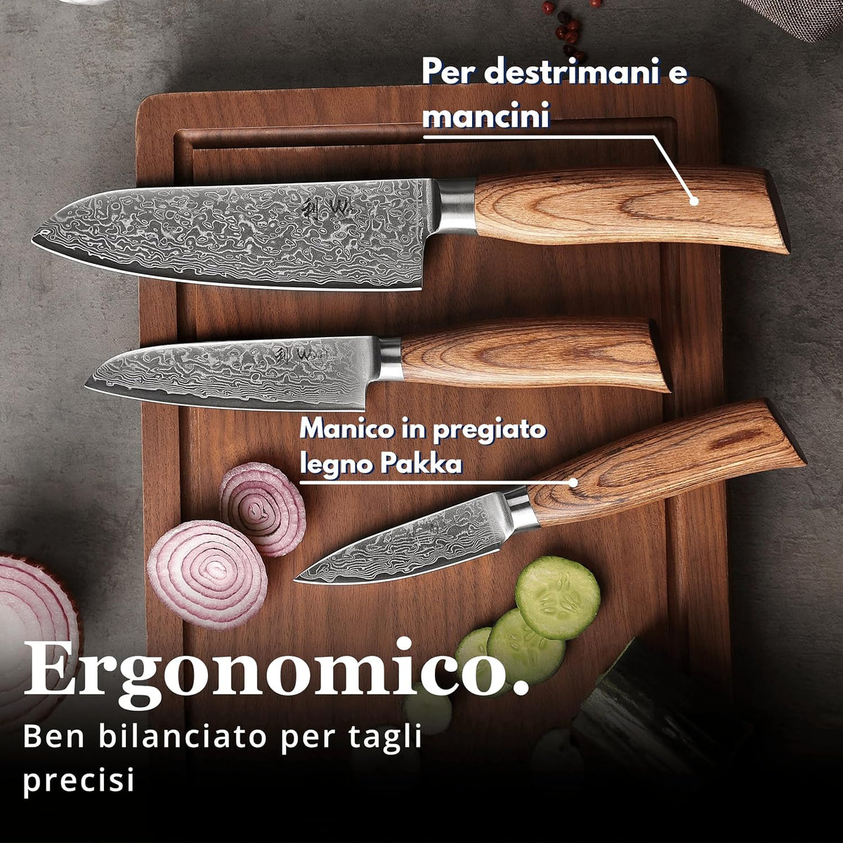 EDIB 4-Piece Damascus Kitchen Knife Set, Elegant Wooden Gift Box