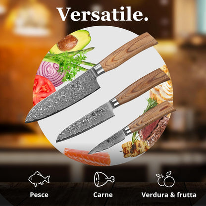 EDIB 4-Piece Damascus Kitchen Knife Set, Elegant Wooden Gift Box