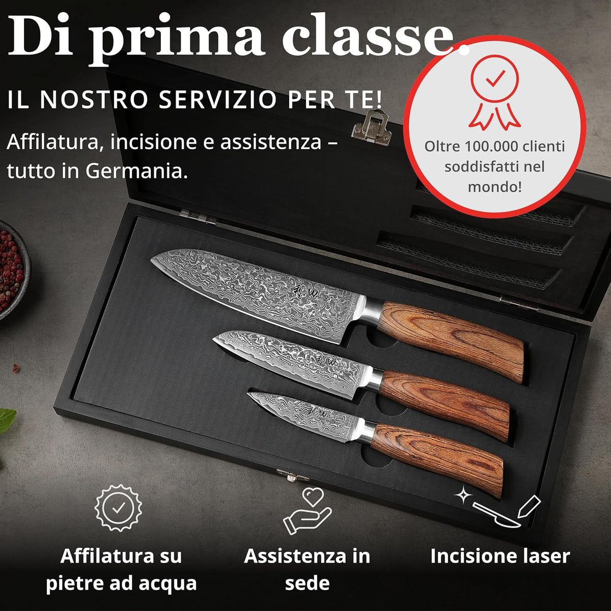 EDIB 4-Piece Damascus Kitchen Knife Set, Elegant Wooden Gift Box
