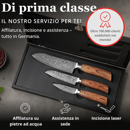 EDIB 4-Piece Damascus Kitchen Knife Set, Elegant Wooden Gift Box