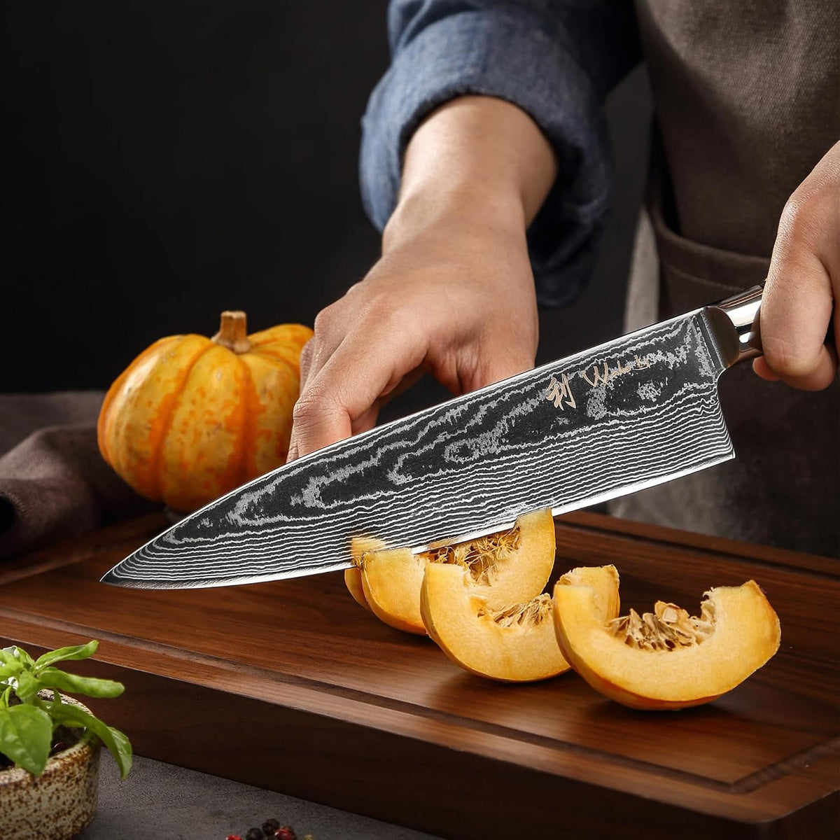 EDIB 4-Piece Damascus Kitchen Knife Set, Elegant Wooden Gift Box