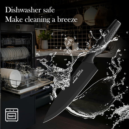 Knife Set, 15 Pieces Kitchen Knife Set with Block Built in Sharpener, Dishwasher Safe, German Stainless Steel Knife Block Set, Elegant Black