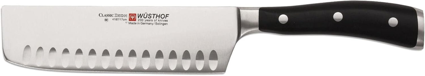 WÜSTHOF Model 4187-7/17, CLASSIC IKON 7 Inch Hallow Edge Nakiri Knife, Full-Tang Handle with Half Bolster | Precision Forged High-Carbon Stainless Steel German Made