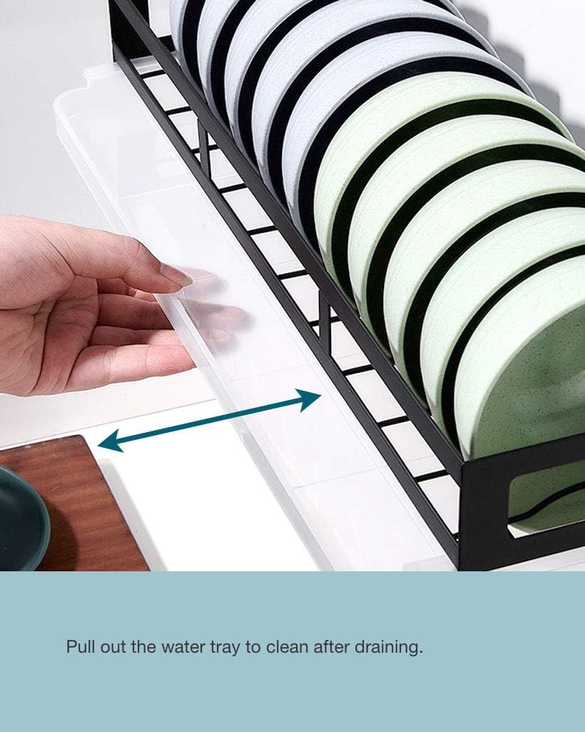 Kitchen Wall-Mounted Bowl Storage Rack with Drying Tray Dish Drying Rack Display Shelf Wall Hanging Bowl Holder (Black)