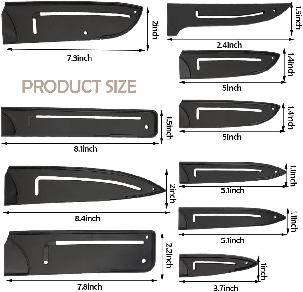 Safety Knife Cover Sleeves, 10 Pack Knife Sheath, Knife Edge Guards Blade for Ceramic Kitchen Paring Bread Knife, Kitchen Universal Knife Sheath, for Professional Chefs, Black, 8 Sizes