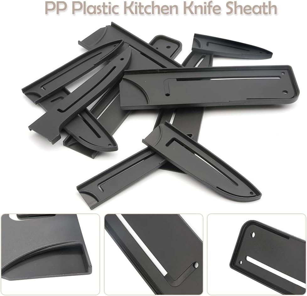 Safety Knife Cover Sleeves, 10 Pack Knife Sheath, Knife Edge Guards Blade for Ceramic Kitchen Paring Bread Knife, Kitchen Universal Knife Sheath, for Professional Chefs, Black, 8 Sizes