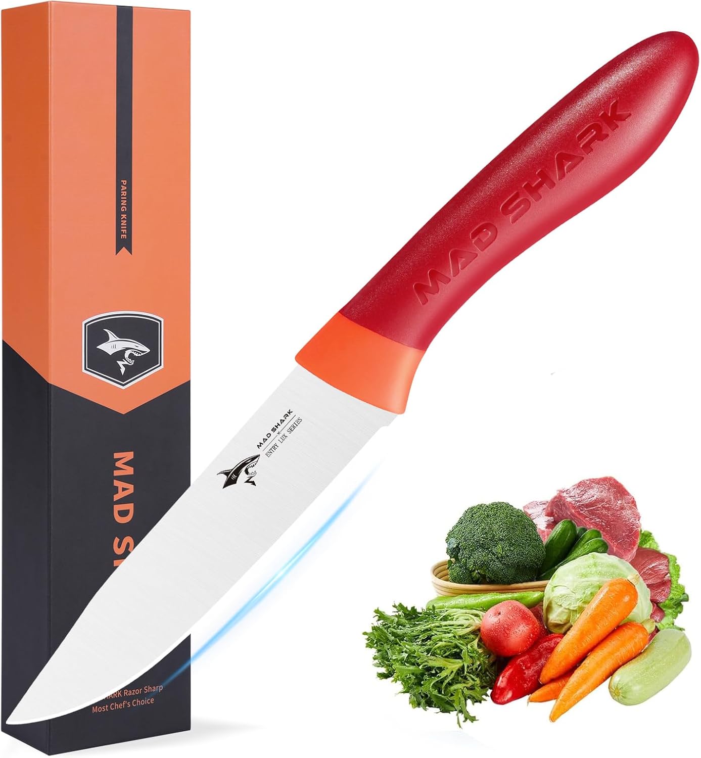 Paring Knife 5 Inch Ultra Sharp Fruit Knife, Small Kitchen Knife, German Stainless Steel, Ergonomic Handle Design for Precise Cutting, Peeling, Slicing (Red)