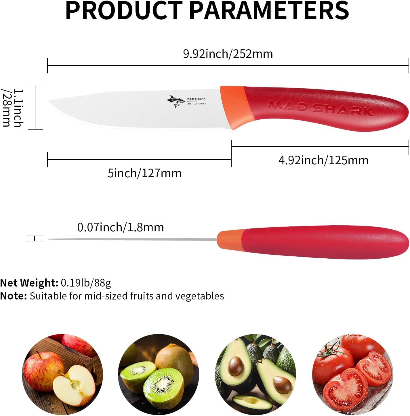 Paring Knife 5 Inch Ultra Sharp Fruit Knife, Small Kitchen Knife, German Stainless Steel, Ergonomic Handle Design for Precise Cutting, Peeling, Slicing (Red)