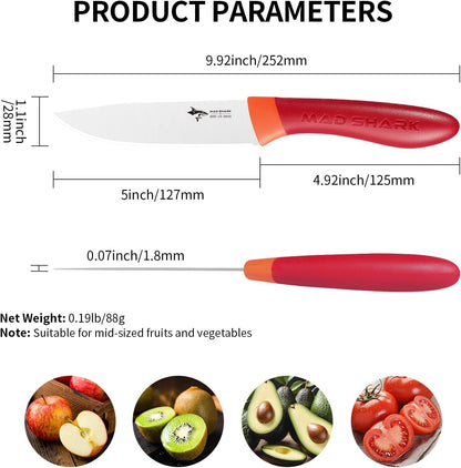 Paring Knife 5 Inch Ultra Sharp Fruit Knife, Small Kitchen Knife, German Stainless Steel, Ergonomic Handle Design for Precise Cutting, Peeling, Slicing (Red)