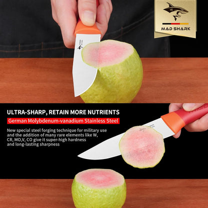 Paring Knife 5 Inch Ultra Sharp Fruit Knife, Small Kitchen Knife, German Stainless Steel, Ergonomic Handle Design for Precise Cutting, Peeling, Slicing (Red)