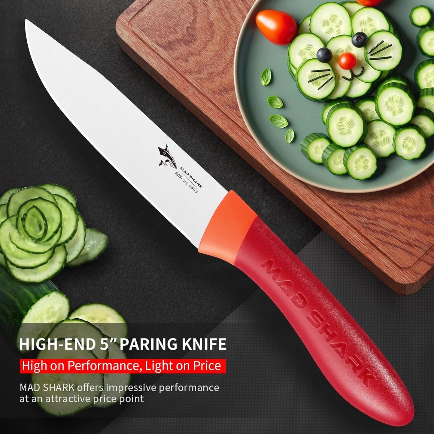 Paring Knife 5 Inch Ultra Sharp Fruit Knife, Small Kitchen Knife, German Stainless Steel, Ergonomic Handle Design for Precise Cutting, Peeling, Slicing (Red)