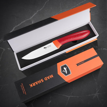 Paring Knife 5 Inch Ultra Sharp Fruit Knife, Small Kitchen Knife, German Stainless Steel, Ergonomic Handle Design for Precise Cutting, Peeling, Slicing (Red)