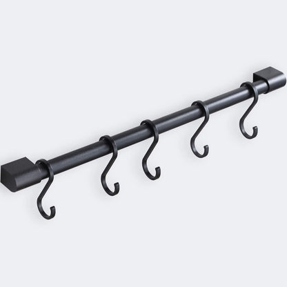 Kitchen Rail with Hooks, Pan and Pot Hangers for Kitchen Wall Mount, Kitchen Utensil Rack with Removable S Hook, Aluminum (17.3inch_Black_5Hooks)