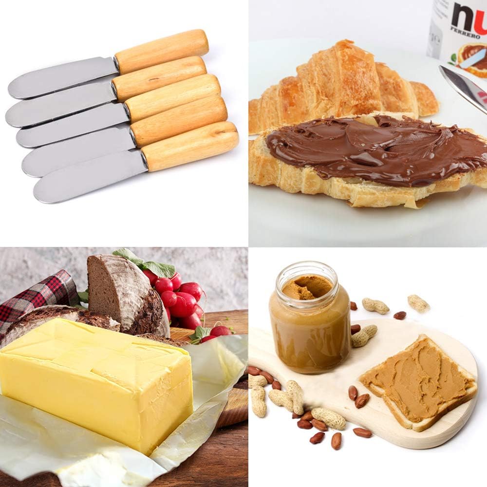 10-Pack Wood Handle Butter Spreader, 4 Inch, Sandwich Cream Cheese Condiment Knives with Ergonomic Handle