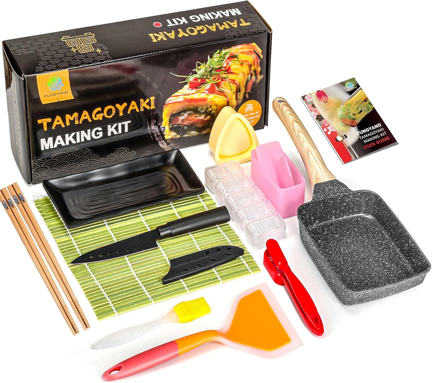 Tamagoyaki Pan Set, 12-in-1 Japanese Omelette Pan, 5x7 Inches | with Spatula, Bamboo Mat, Knife, Sushi Accessories, Deluxe Cookware