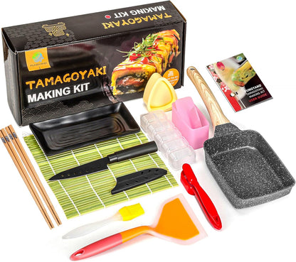 Tamagoyaki Pan Set, 12-in-1 Japanese Omelette Pan, 5x7 Inches | with Spatula, Bamboo Mat, Knife, Sushi Accessories, Deluxe Cookware