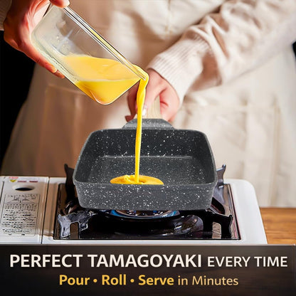 Tamagoyaki Pan Set, 12-in-1 Japanese Omelette Pan, 5x7 Inches | with Spatula, Bamboo Mat, Knife, Sushi Accessories, Deluxe Cookware