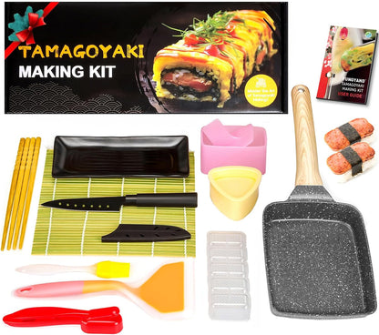 Tamagoyaki Pan Set, 12-in-1 Japanese Omelette Pan, 5x7 Inches | with Spatula, Bamboo Mat, Knife, Sushi Accessories, Deluxe Cookware