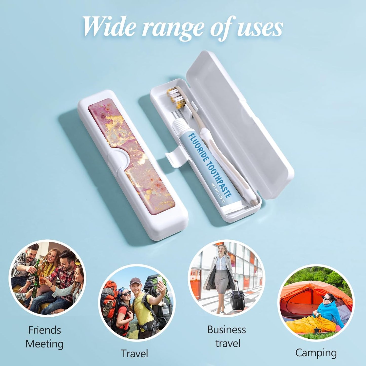 Toothbrush Travel Case - Colorful Pattern, Holder and Covers for Toothbrushes, Includes Tongue Scraper Case