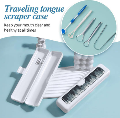 Toothbrush Travel Case - Colorful Pattern, Holder and Covers for Toothbrushes, Includes Tongue Scraper Case