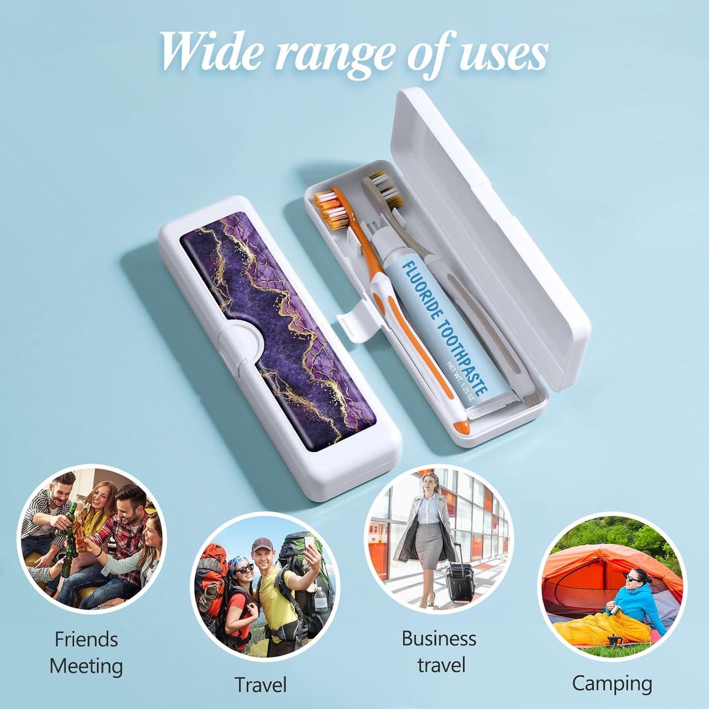Toothbrush Travel Case - Colorful Pattern, Holder and Covers for Toothbrushes, Includes Tongue Scraper Case