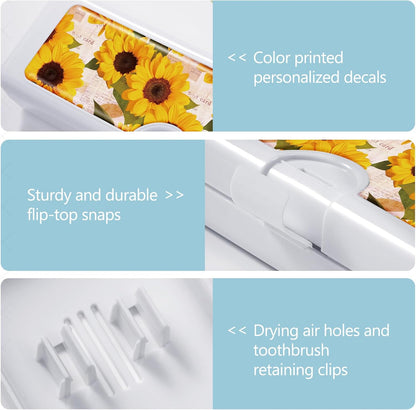 Toothbrush Travel Case - Colorful Pattern, Holder and Covers for Toothbrushes, Includes Tongue Scraper Case