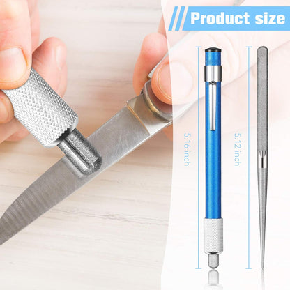 2 Pieces Diamond Retractable Knife Sharpener Steel Sharpening Rod for Kitchen Outdoor Serrated Stick Tools (Blue, Silver)