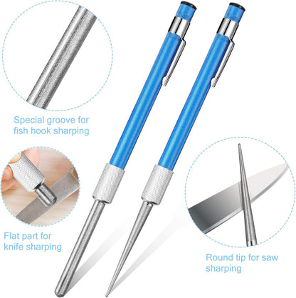 2 Pieces Diamond Retractable Knife Sharpener Steel Sharpening Rod for Kitchen Outdoor Serrated Stick Tools (Blue, Silver)