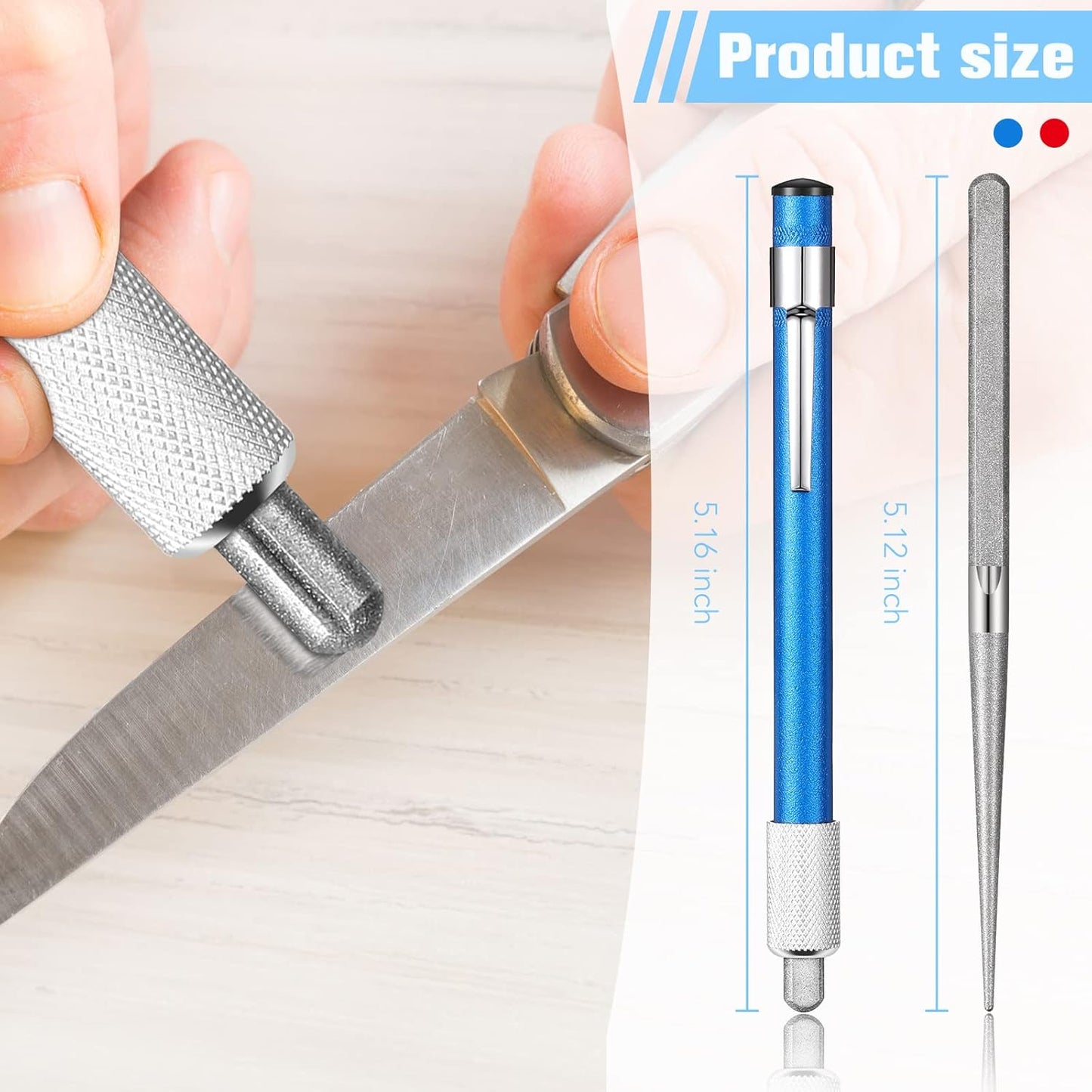 2 Pieces Diamond Retractable Knife Sharpener Steel Sharpening Rod for Kitchen Outdoor Serrated Stick Tools (Blue, Silver)