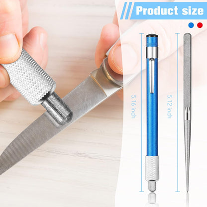 2 Pieces Diamond Retractable Knife Sharpener Steel Sharpening Rod for Kitchen Outdoor Serrated Stick Tools (Blue, Silver)