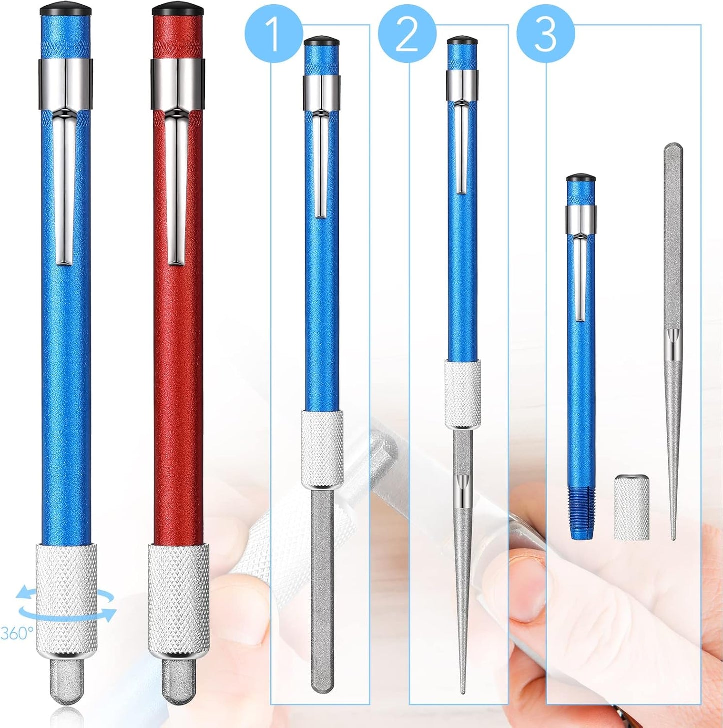 2 Pieces Diamond Retractable Knife Sharpener Steel Sharpening Rod for Kitchen Outdoor Serrated Stick Tools (Blue, Silver)