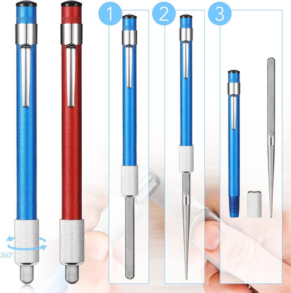 2 Pieces Diamond Retractable Knife Sharpener Steel Sharpening Rod for Kitchen Outdoor Serrated Stick Tools (Blue, Silver)