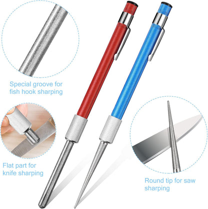 2 Pieces Diamond Retractable Knife Sharpener Steel Sharpening Rod for Kitchen Outdoor Serrated Stick Tools (Blue, Silver)
