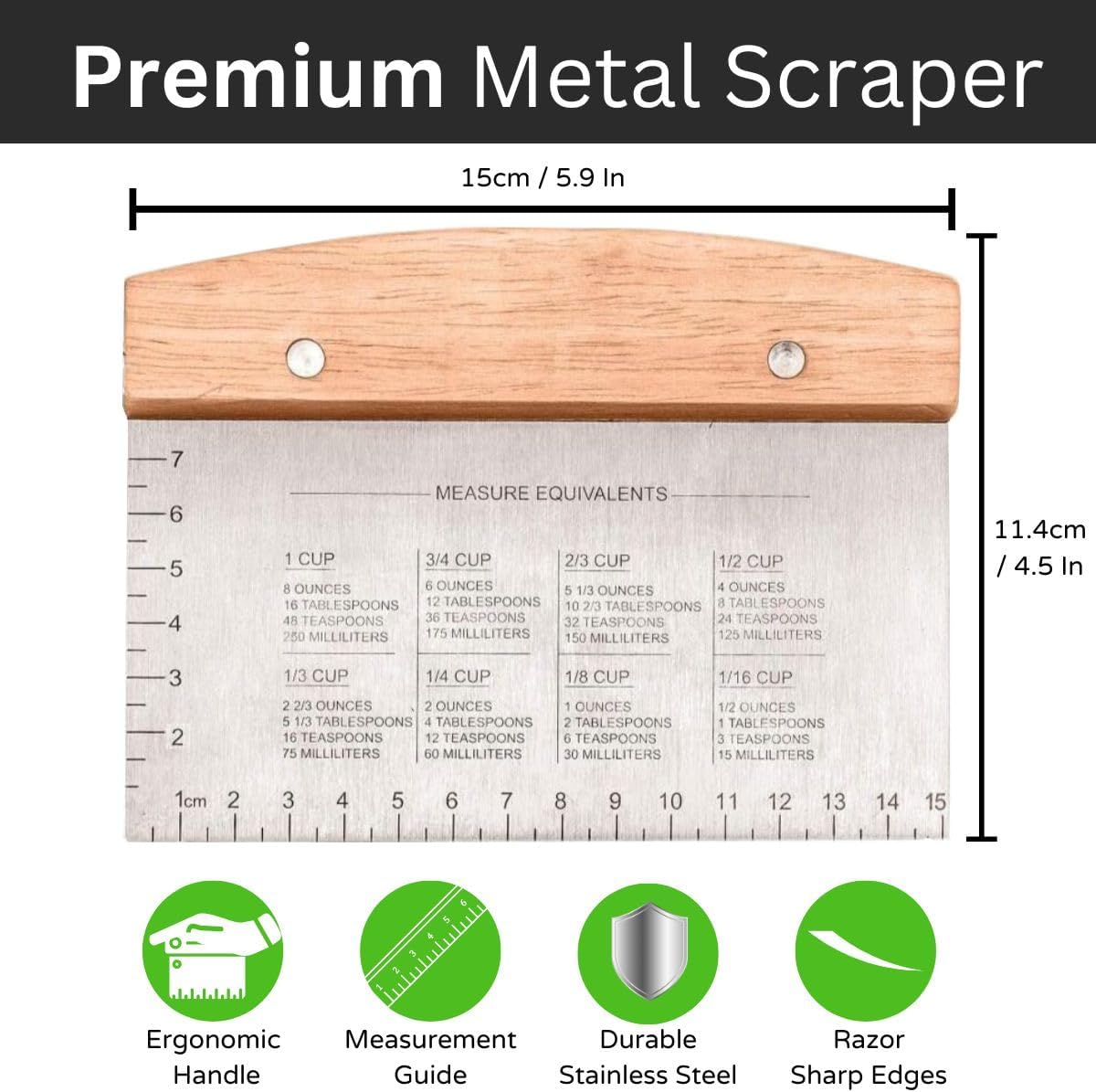 Dough Scraper & Bench Scraper Kitchen – Stainless Steel Sourdough Tools – Dough Cutter for Sourdough Bread, Pizza, and Flat Top Griddles – Chef Approved (Light)