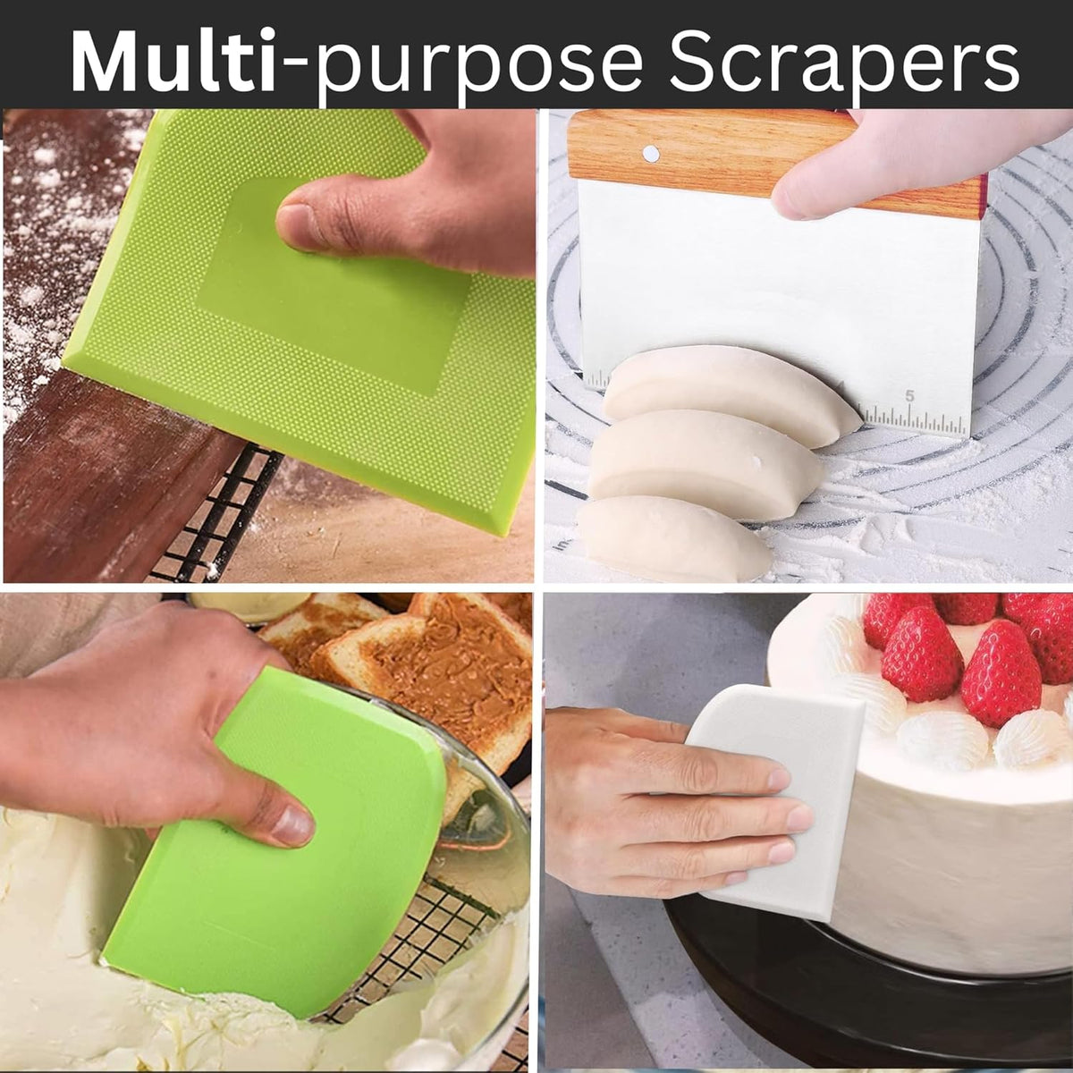 Dough Scraper & Bench Scraper Kitchen – Stainless Steel Sourdough Tools – Dough Cutter for Sourdough Bread, Pizza, and Flat Top Griddles – Chef Approved (Light)
