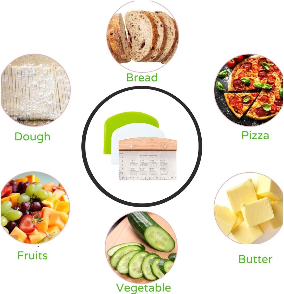 Dough Scraper & Bench Scraper Kitchen – Stainless Steel Sourdough Tools – Dough Cutter for Sourdough Bread, Pizza, and Flat Top Griddles – Chef Approved (Light)