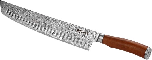 Route83 Signature Kamo XL Brisket Knife 13" Handmade Hammered Damascus American Walnut