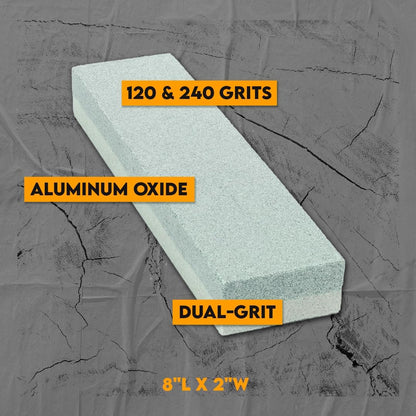 8" Dual Grit Sharpening Stone - 120/240 Aluminum Oxide for Knives, Tools, and Blades - SS8