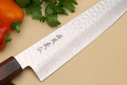 Yoshihiro VG10 46 Layers Hammered Damascus Gyuto Japanese Chefs Knife (Octagonal Shitan Rosewood Handle) (8.25" (210mm))