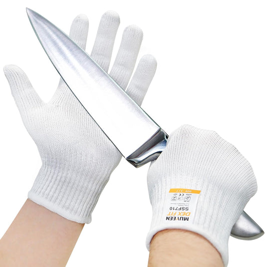 SSF710 Steel Fiber Level 7 Cut Resistant Gloves, Food Prep and Kitchen Safe, Anti Slip Grip, Comfort and Dexterity, Lightweight yet Durable, Machine Washable; White XS (6) 1 Pair