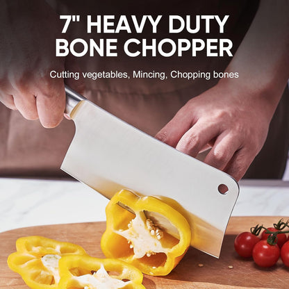 Butcher Knife Meat Cleaver Set 3Pcs-7" Heavy Duty Bone Chopper& 7" Santoku Knife& 5" Utility Knife, German Stainless Steel Chef Knives Set for Kitchen Home Gift