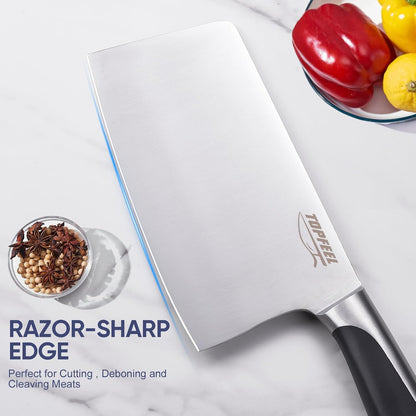 Butcher Knife Meat Cleaver Set 3Pcs-7" Heavy Duty Bone Chopper& 7" Santoku Knife& 5" Utility Knife, German Stainless Steel Chef Knives Set for Kitchen Home Gift